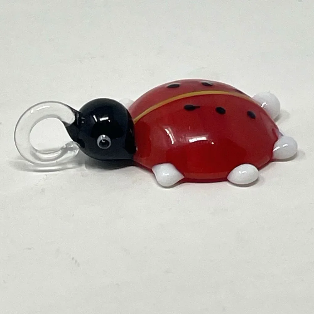 Art Glass Murano Ladybug Necklace Pendant‎ Good Luck Red Black Lady Bug Charm
